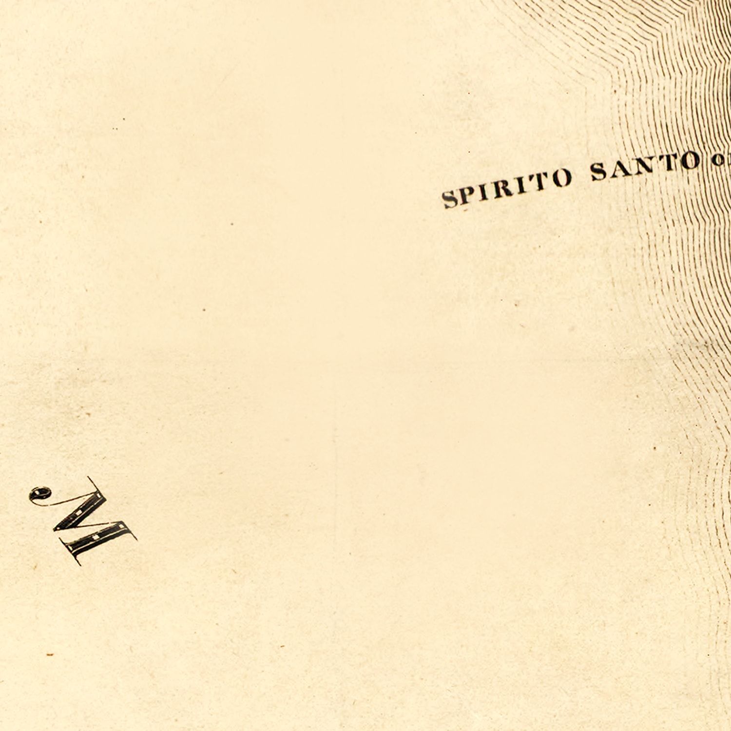 Close-up of a vintage map of Florida, with the text 'SPIRITO SANTO' shown in a serif font on a textured beige background.