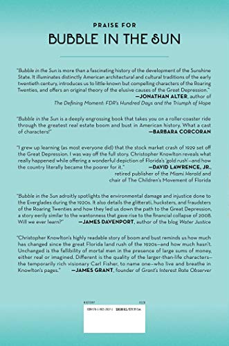 Back book cover of 'Bubble in the Sun', with text saying "Praise for Bubble in the Sun' and book reviews on a light blue background.