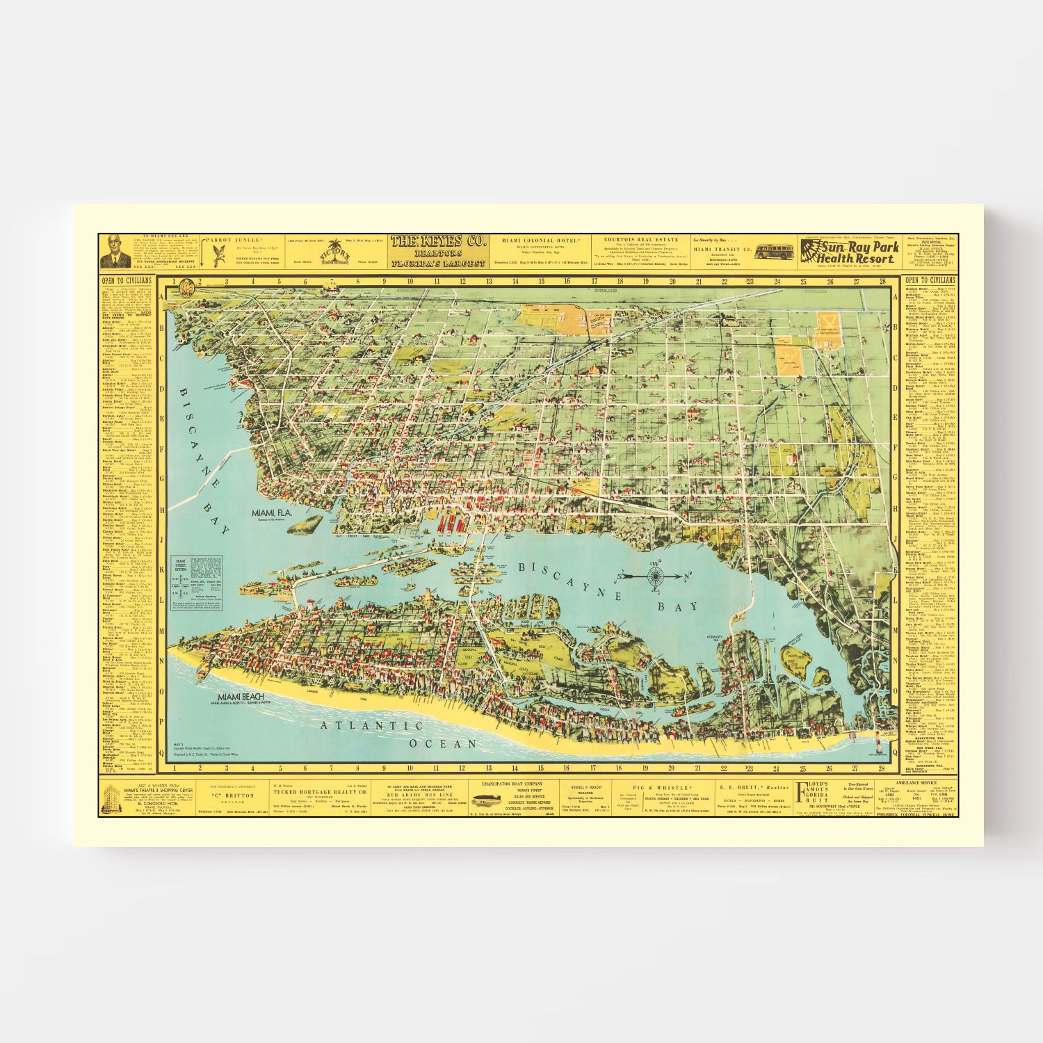 Vintage Map of Miami, Florida 1940