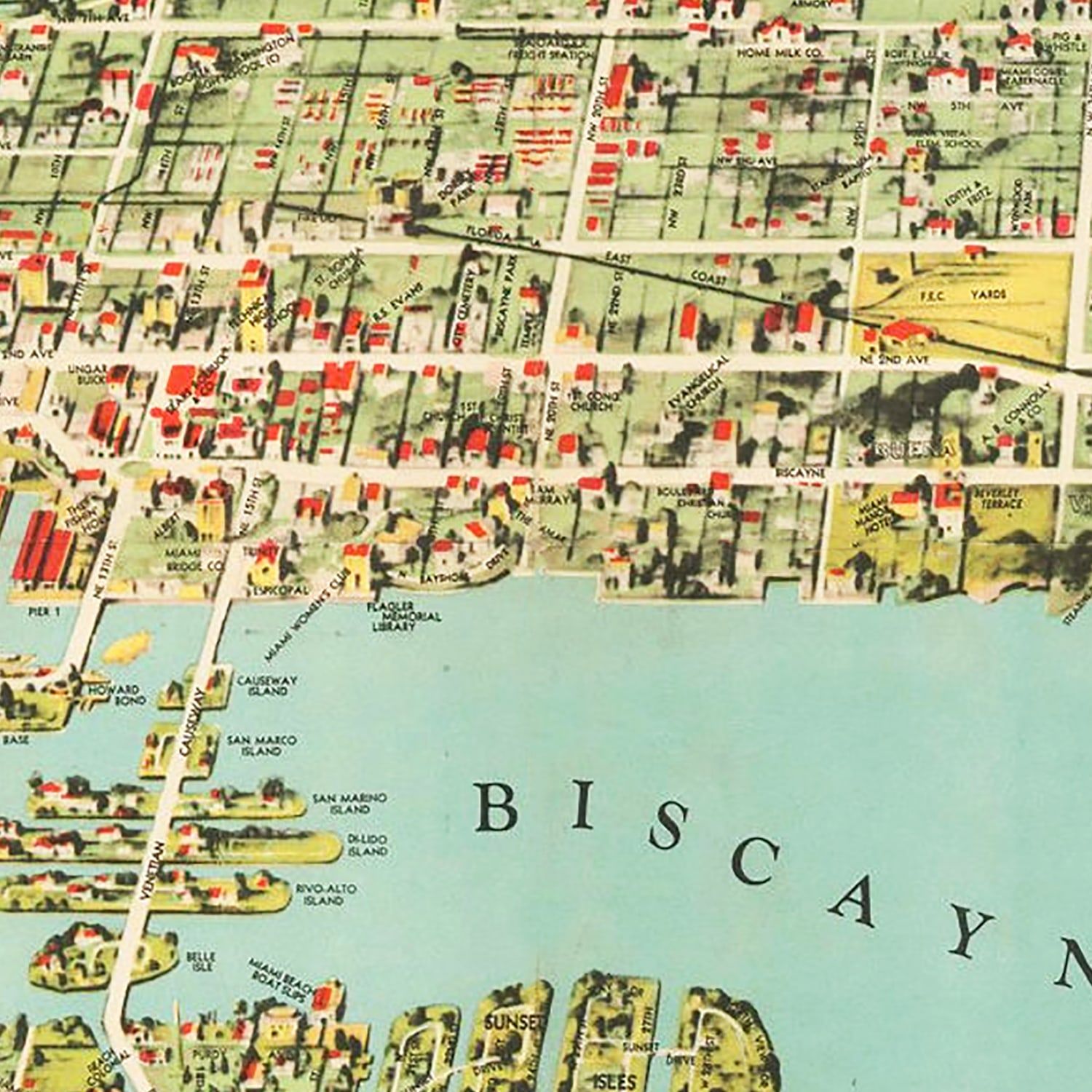 Vintage Map of Miami, Florida 1940