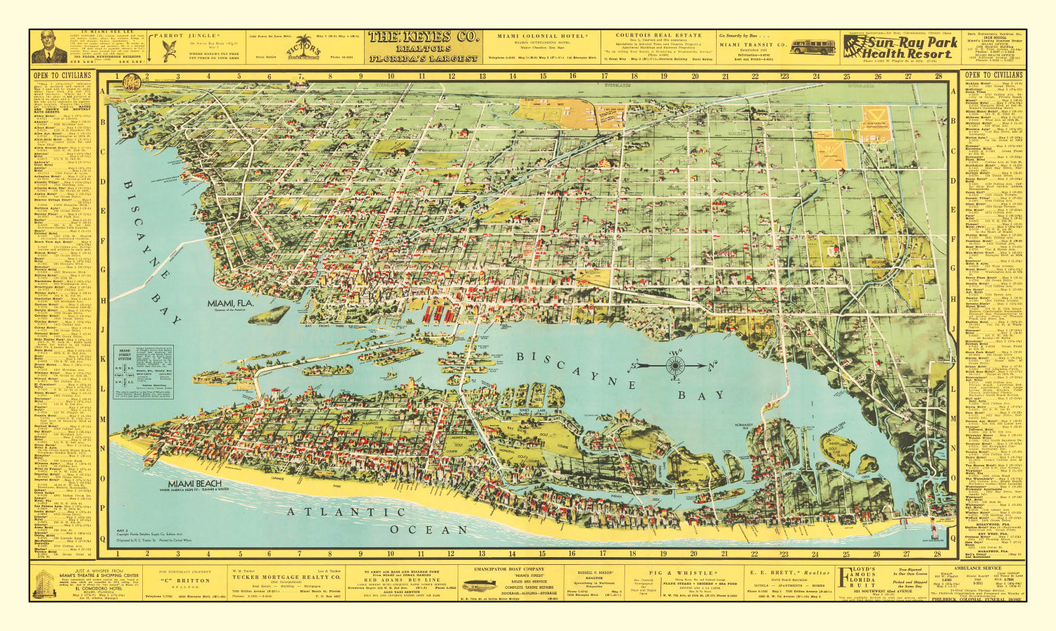 Vintage Map of Miami, Florida 1940