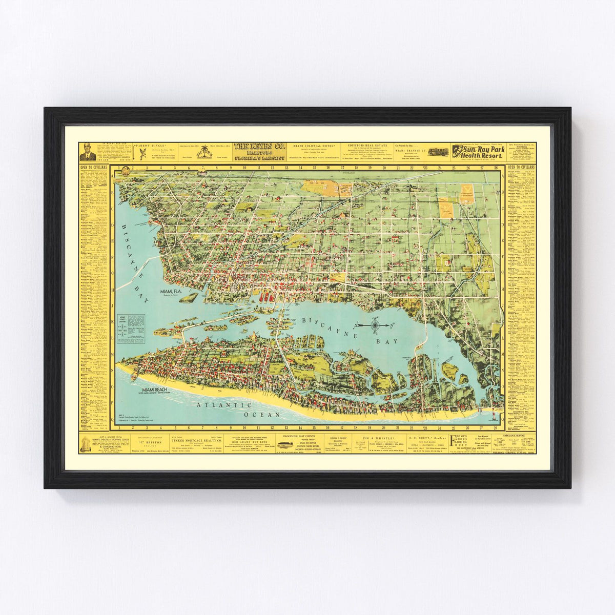 Vintage Map of Miami, Florida 1940