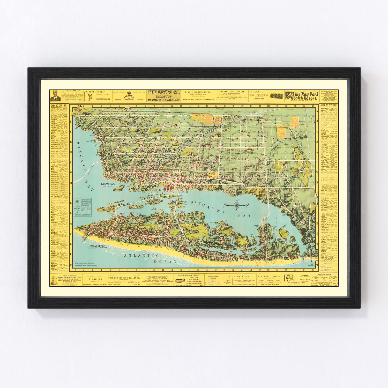 Vintage Map of Miami, Florida 1940